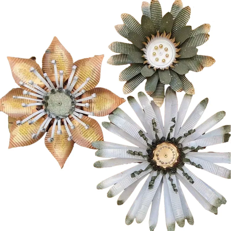 Handmade Wrought Iron Floral Wall Art for Indoor Outdoor Garden Decor, Metal Flower Ornament Durable Iron Material