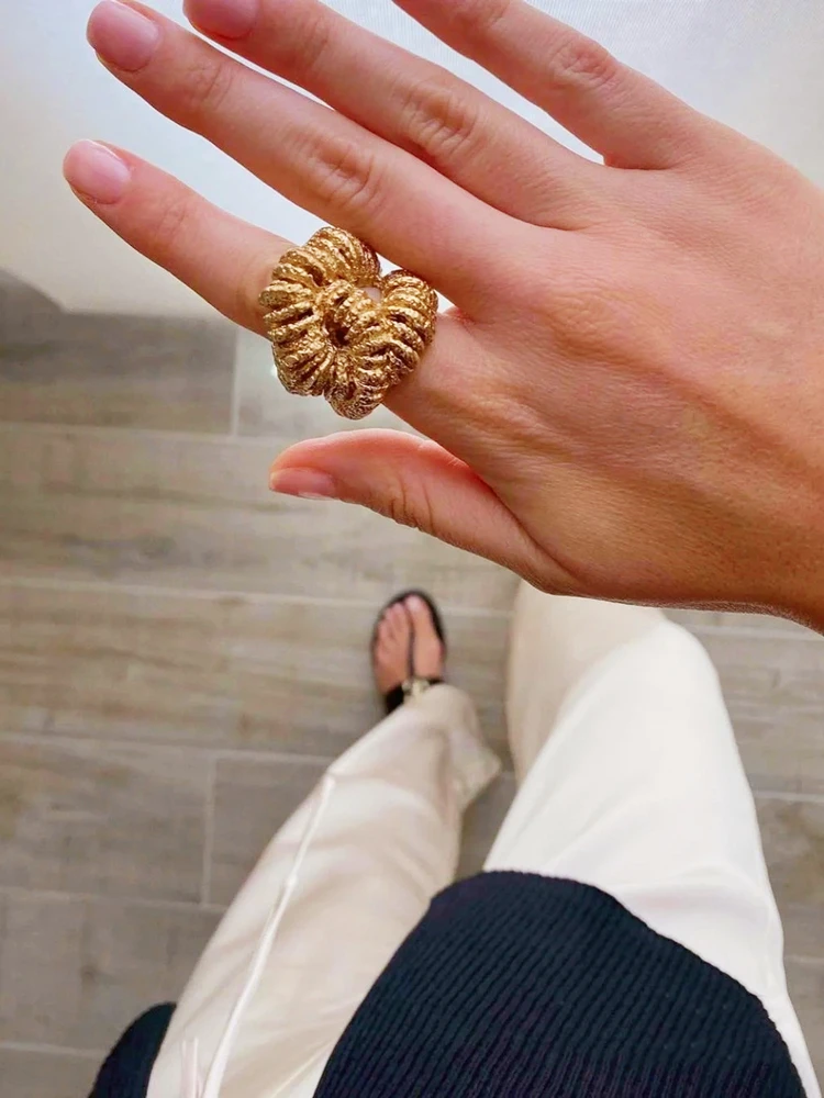 Brass Chunky Twist Natural Turquoise Rings Women Jewelry