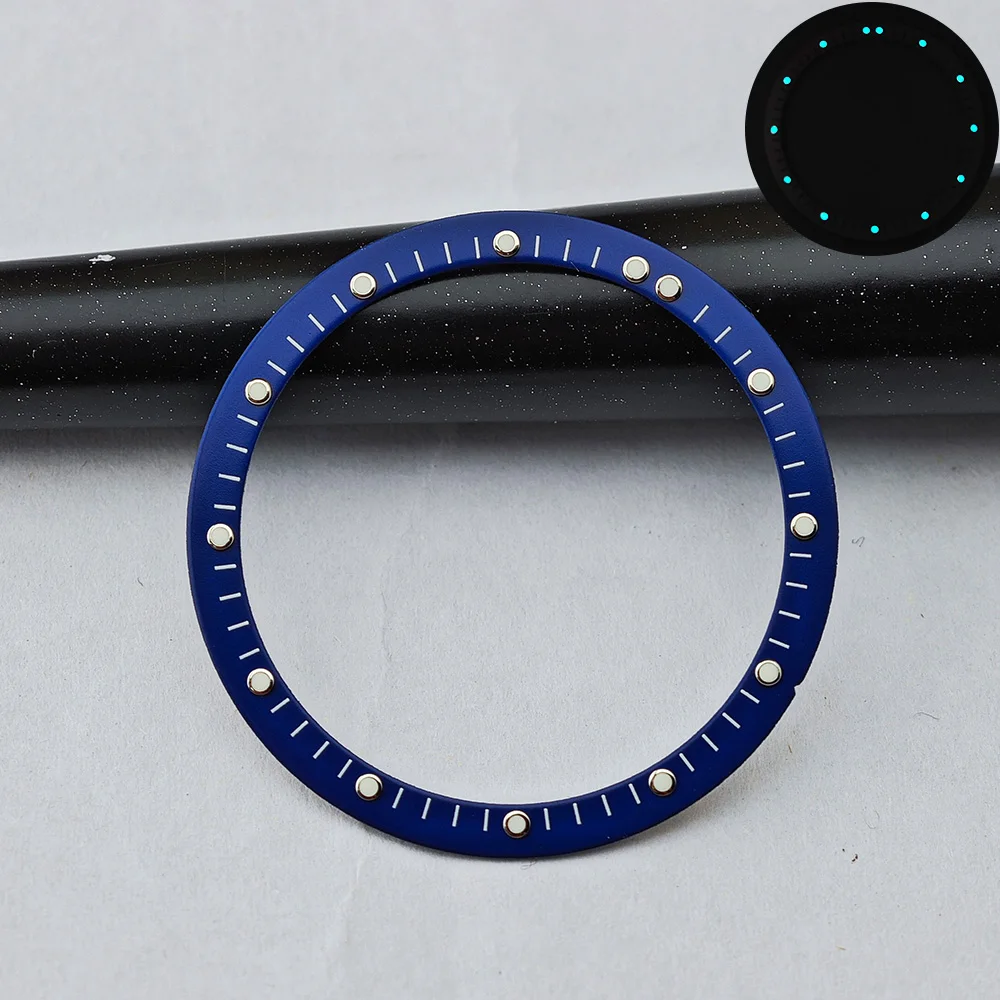 28.5mm Black & Blue Luminous Skeleton Dial with Green Accents