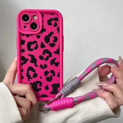 Leopard Print Shockproof Wrist Strap Phone Case with Chain Lanyard - Redmi Note 12 Pro 5G (J15 - Rose - SS)