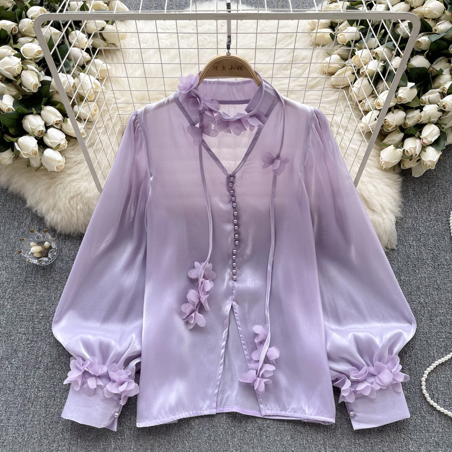 Hikigawa Chic Fashion Women French Vintage Gauze Thin Translucent 
