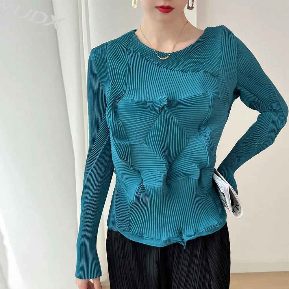 

Женский плиссированный топ с длинными рукавами Miyake, необычный модный дизайнерский удобный топ с длинными рукавами, лето 2023