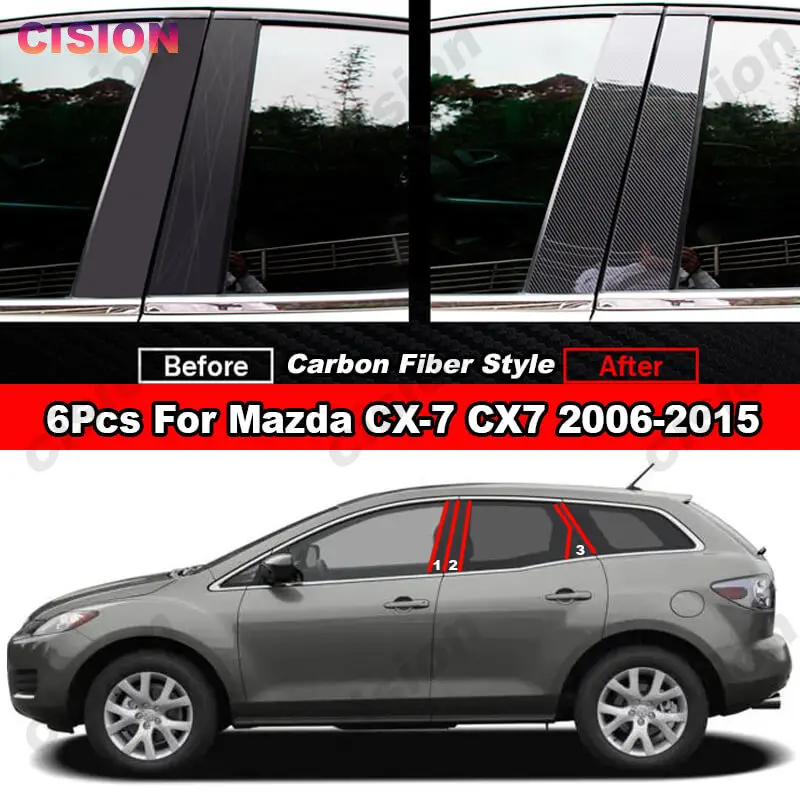 6x Glossy Black Car Door Center B C Pillars Post Cover