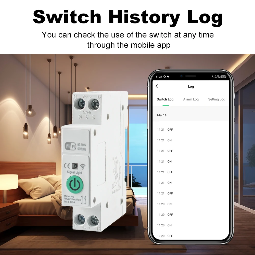 Tuya WiFi Smart Circuit Breaker 1P+N 63A Din Rail Switch With Electricity Statistics Remote Voice Control For Alexa Google Home