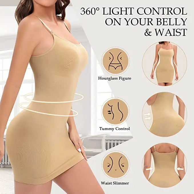 Description Picture 5 of itemPop Womens Full Body Slip Shaper for Under Dresses Slip Shapewear Spaghetti Strap Tummy Control Seamless Shapewear Briefs
