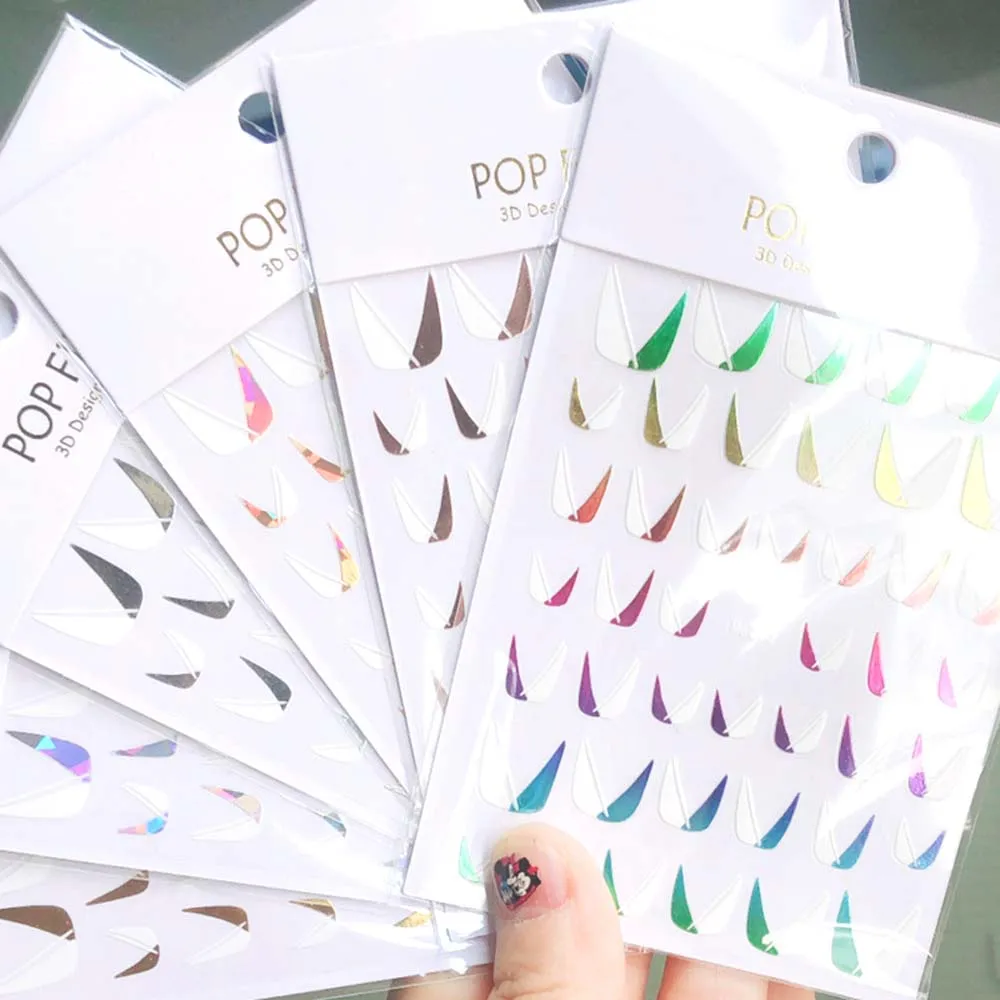 

1pcs 3D V-Shape French Line Nails Art Sticker Glitter Gold Sliver Black Pink Sparkly U Strip Geometry Manicure Decals