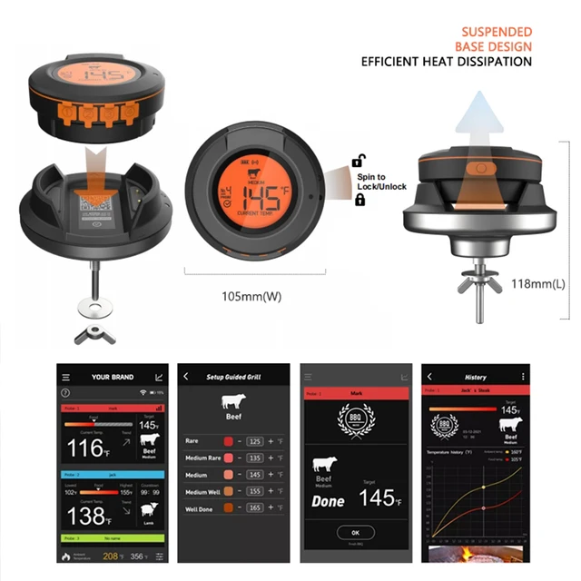 Hús Főző Szerszámok Sütő Bluetooth Grillérzékelő Magas Konyhai Kiegészítők 500 Digitális Hőmérő Grillhez - Image 2