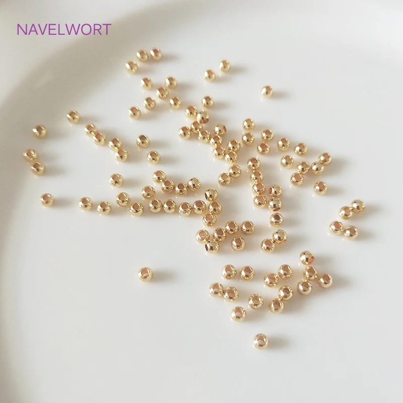 Schmuckherstellungszubehör, 2 mm–6 mm, 14 Karat/18 Karat echt vergoldet, runde Abstandsperlen, Zubehör, DIY-Perlen-Schmuckherstellung