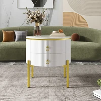 Table d'appoint avec tiroirs, surface à texture marbre, pieds et poignées en métal doré, design réglable, table d'appoint multifonctionnelle, mobilier moderne pour salon, chambre, bureau, appartement, décoration intérieure, 55 x 55 x 62 cm 6