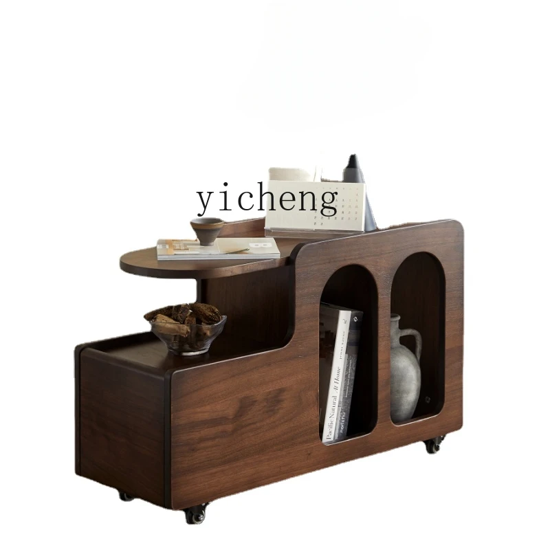

ZC Household Solid Wood Moving Wheels Coffee Table Nordic Simple Bedside Trolley Side Table Sofa Side Cabinet