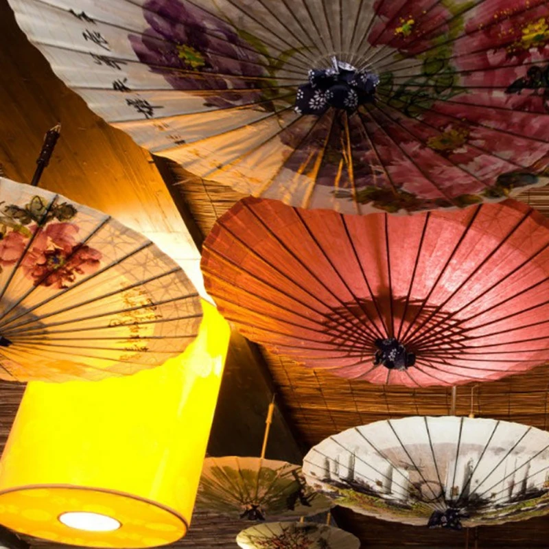 1PC Cheongsam Performance Dance Umbrella Silk Cloth Umbrella Wood Chinese Parasols Photography Props Asian Theme Decoration