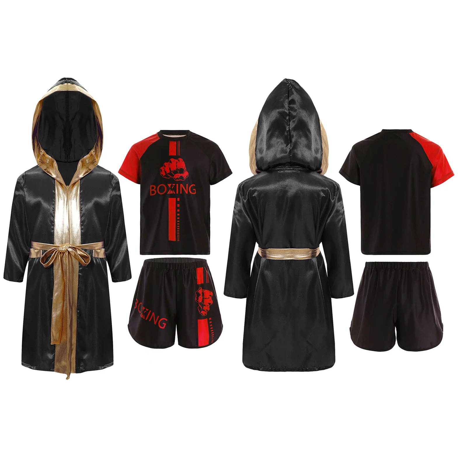 키즈 소년 무에타이 복장 어린이 Bjj 복싱 후드 망토 벨트 가운 그래플링 의상 훈련 복서 킥복싱 복장