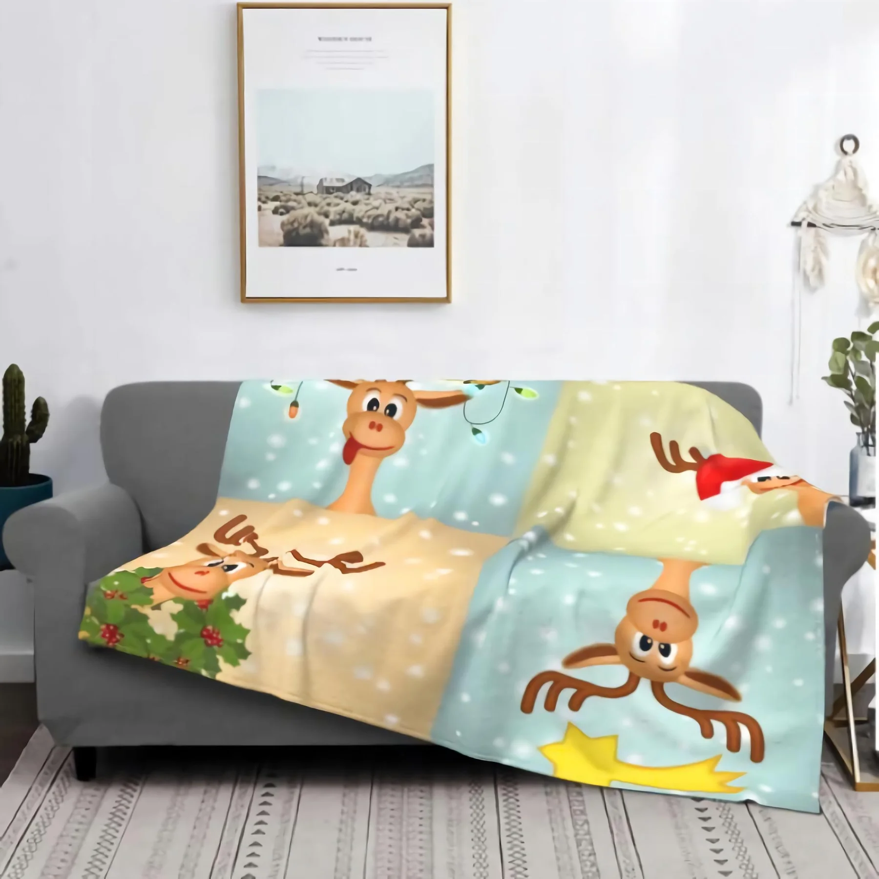 

luxteen Super Warm And Soft Blanket 3D Image of Cute Reindeer Painting Throw Blanket Micro Blanket For Bed Sofa All Season Decor