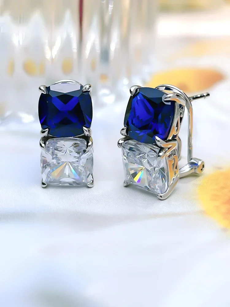 Fashion contrasting dual stone 925 sterling silver earrings set with high carbon diamonds for simple wedding jewelry wholesale