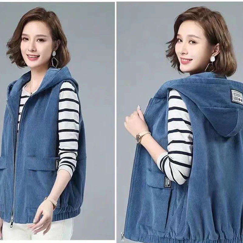 Autumn Winter Fashion Harajuku All Match Tops Women Slim Fit Loose Casual Vest Sleeveless Zipper Solid Corduroy Lady Outerwear