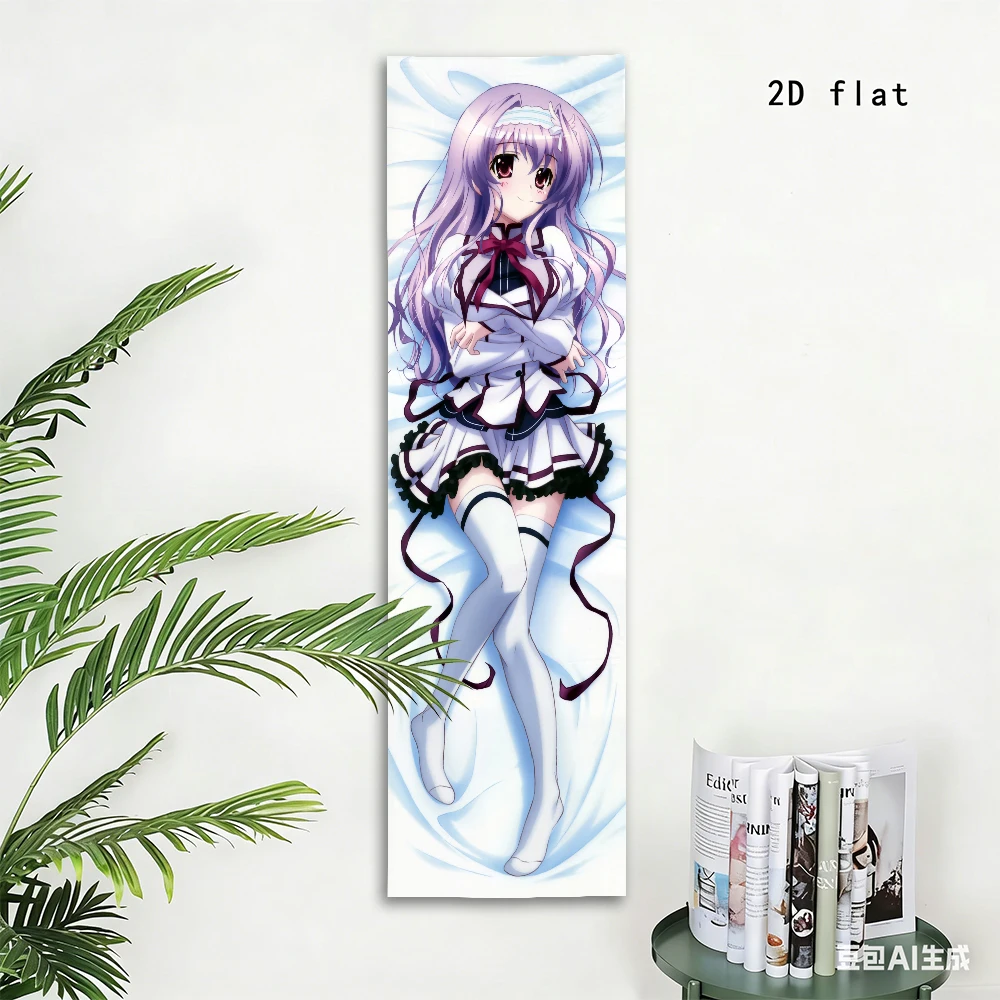 Anime Girl Dakimakura-Style Tapestry, White & Purple Uniform, Soft Bedroom Decor 4