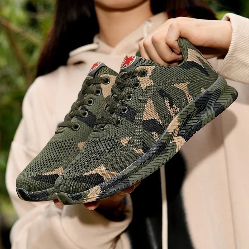 

Men's Camouflage Mesh Lace-up Sneakers - Athletic Shoes - Wear-resistant And Breathable