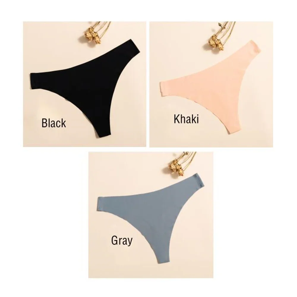 3pcs Seamless Ice Silk G String Women Underwear Sexy Sports Panty Solid  Color Female T-back Lingerie