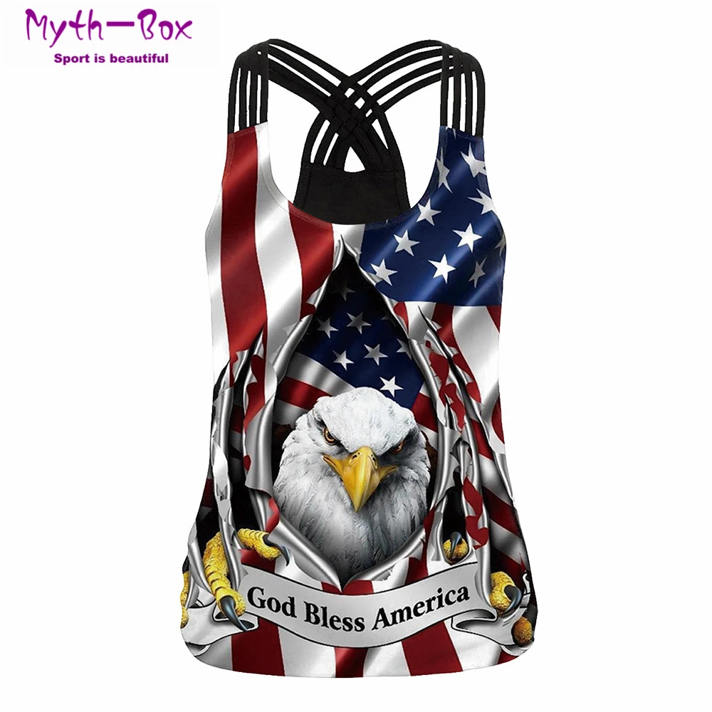 

Women Sleeveless Shirt Sport Vest Eagle 3D Print Yoga Tops Running Undershirt Cross Straps Tank Tops Gym Fitness Shirts Female
