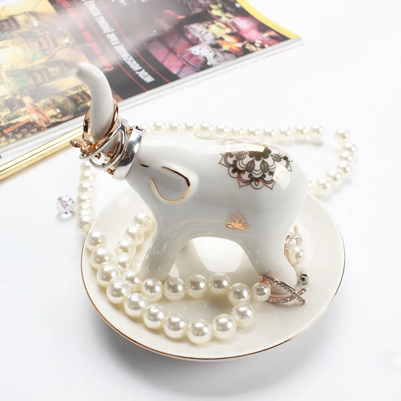 

Ceramic elephant ring plate dresser accessories Euro American ins style storage jewelry plate