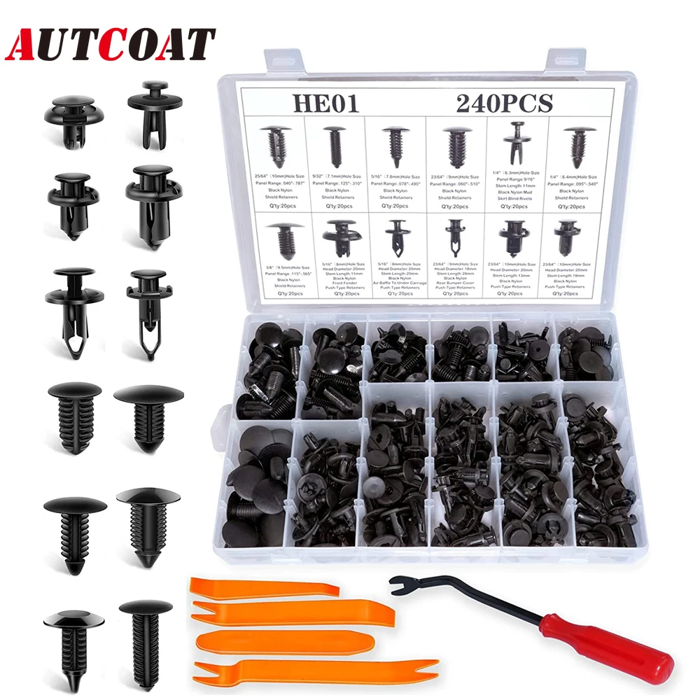 

240Pcs Bumper Retainer Clips Car Plastic Rivets Fasteners Push Retainer Kit Most Popular Sizes Auto Push Pin Rivets Set