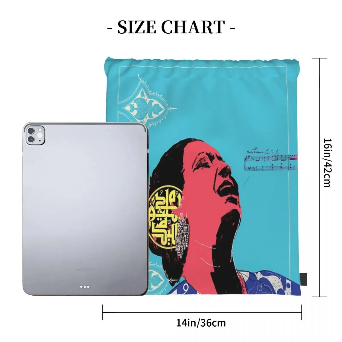 Umm Kulthum Art from ArabLit Quarterly Drawstring Bag Backpack Anime Travel Bag Men's School Bag Small Cloth Bag