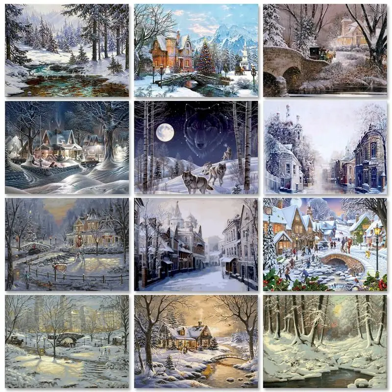 

RUOPOTY Diy Painting By Numbers With Frame Snow Forest Scenery Picture By Numbers Handicrafts For Home Decors 60x75cm Artwork