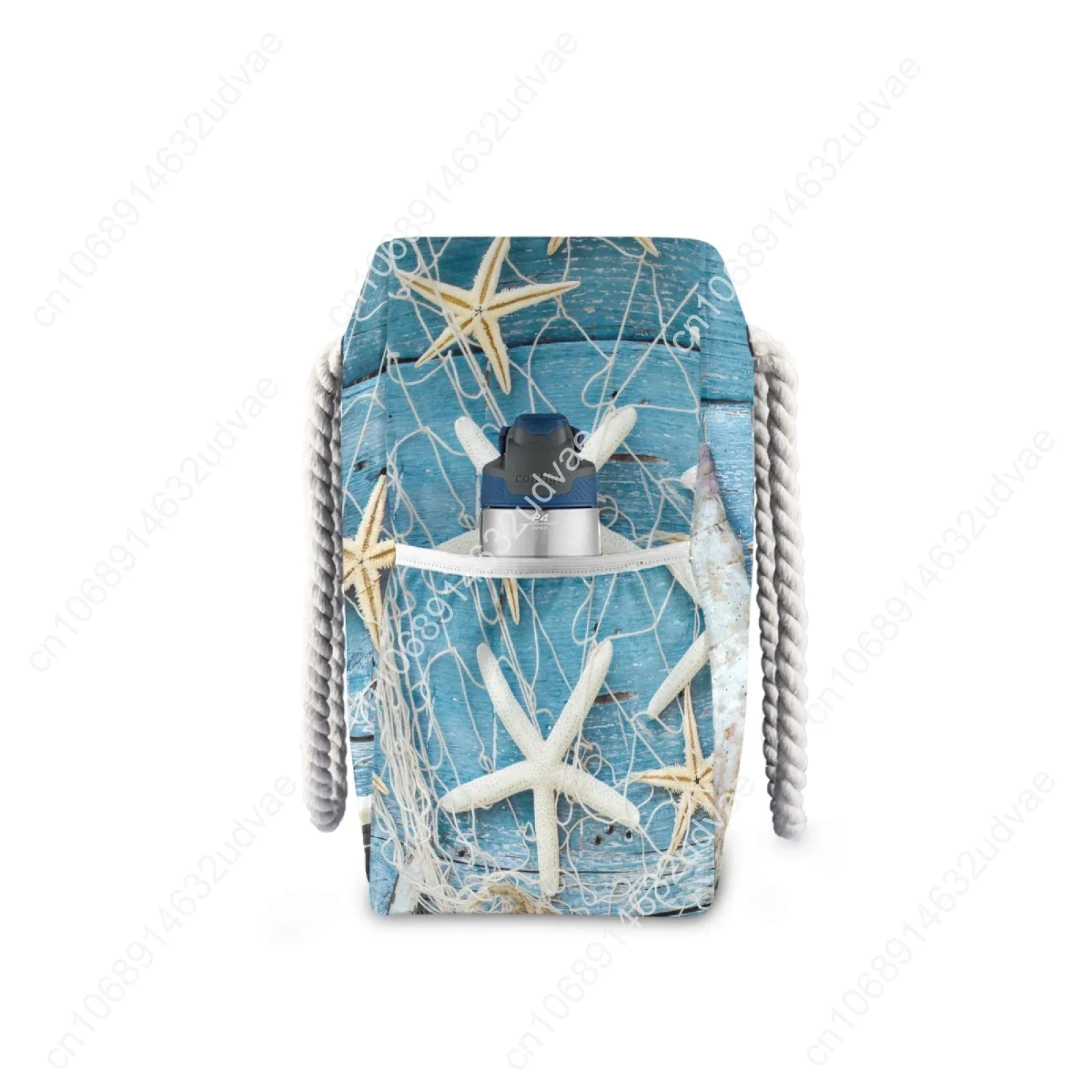 New Ladies Shoulder Bag Blue Ocean Seashell Beach Sand Prints Tote Shopping Bag Linen Fabric Beautiful Casual Practical Handbag