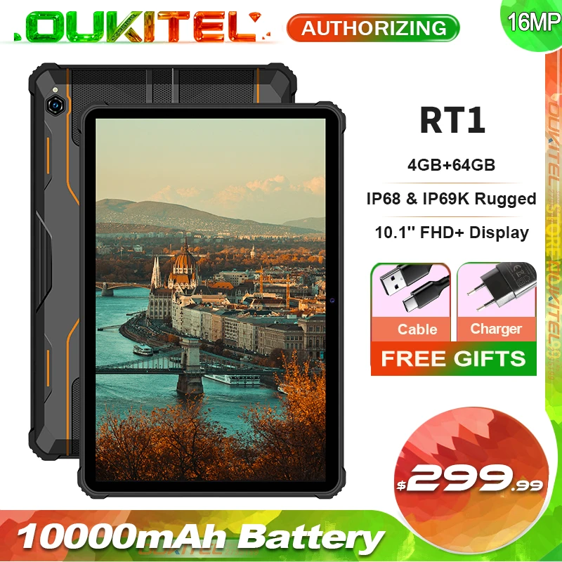 cell phone ratings android OUKITEL RT1 IP68/69K 10000mAh Battery Rugged Tablet 10.1'' FHD+ Display 4GB+64GB Octa Core Android 4G Phone Tablet PC best android cell phone for the money