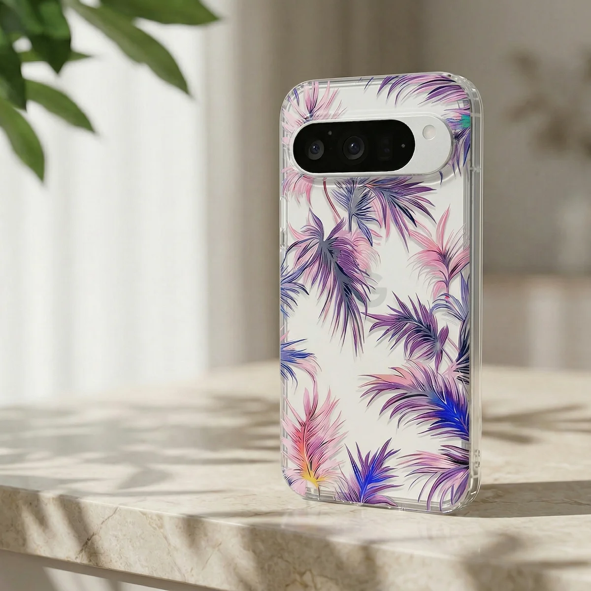 Luxury TPU Phone Case with Flower Feather Design and Colorful Coating