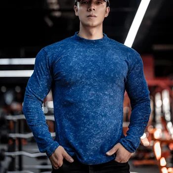 Tie Dye Velvet Long Sleeved Men's Fitness T Shirt