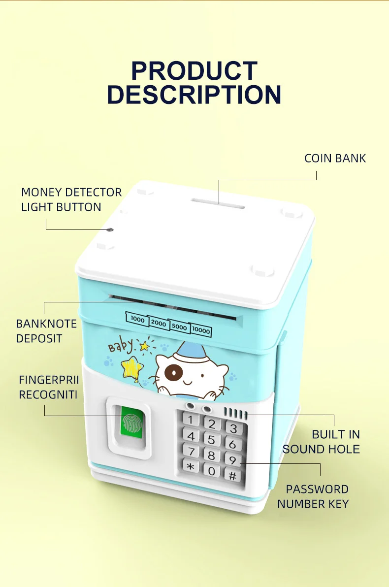 Refasy Tirelire en forme de cochon jouet, Tirelire électronique pour enfants pour garçons et filles, sans danger, avec distributeur automatique de billets, boîte à pièces de monnaie pour enfants
