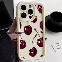 Elegant Wine Red Cherry Print Silicone Phone Case - Soft, Stylish Back Cover - iPhone 15 Plus (White - YYDSF2518)