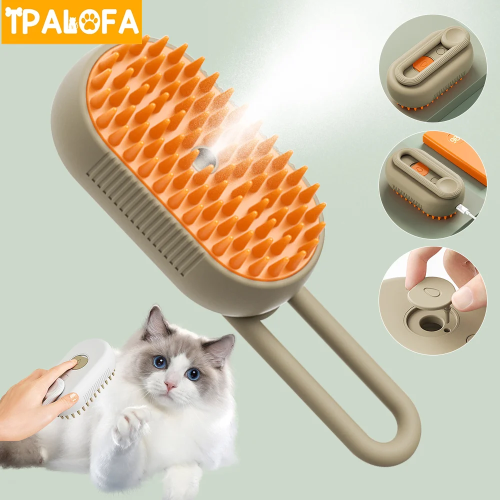 Cat Steam Brush Electric Spray Water Puppy Steamy Soft Silicone 3 In 1 Spazzola Per La Depilazione Forniture Per La Toelettatura Del Cane Accessori Pe