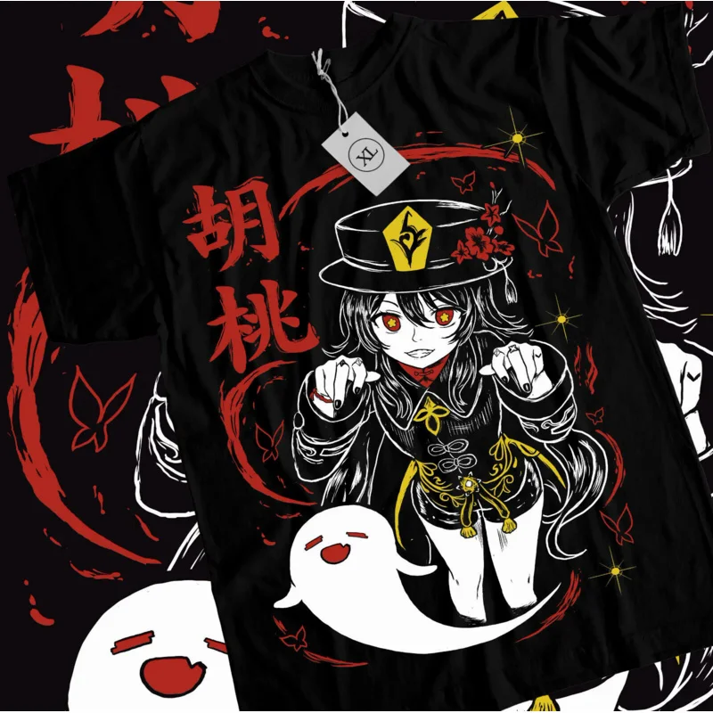 

Футболка Genshin impact hutao Harajuku аниме девочка кавайная черная футболка все размеры