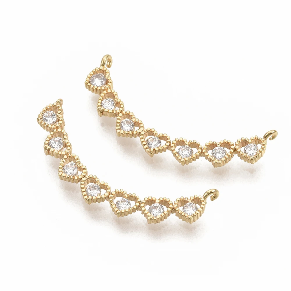 

Brass Micro Pave Clear Cubic Zirconia Pendants, Nickel Free, Real 18K Gold Plated, Curved Heart, 11x27.5x1.5mm, Hole: 0.9mm