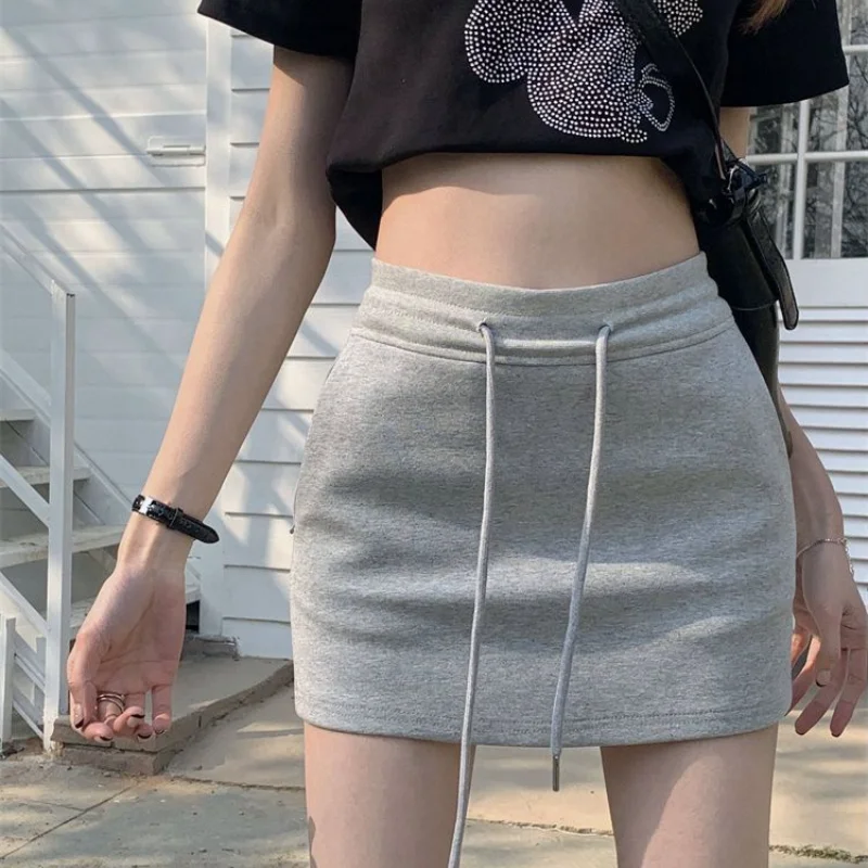 New High Waist A-line Hip Skirt Women New Clothing Fashion Summer Sexy Drawstring Solid Skirt Pocket Zipper All-match Simplicity