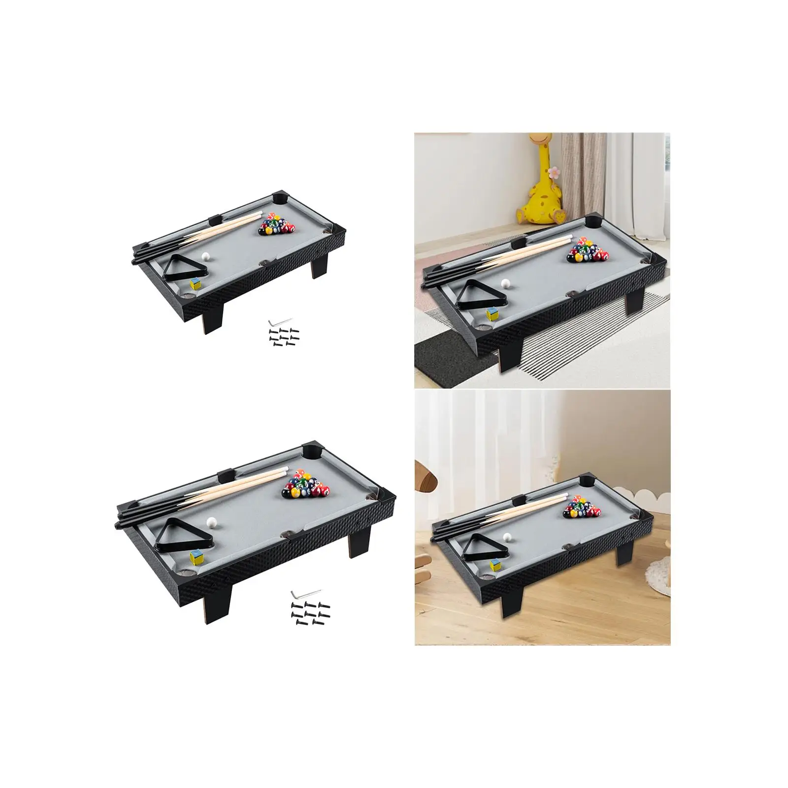 Pool Table Top, Small Billiards Table, Wooden Tabletop Snooker Set with 16 Balls, 2 Cues, Chalk and Triangle