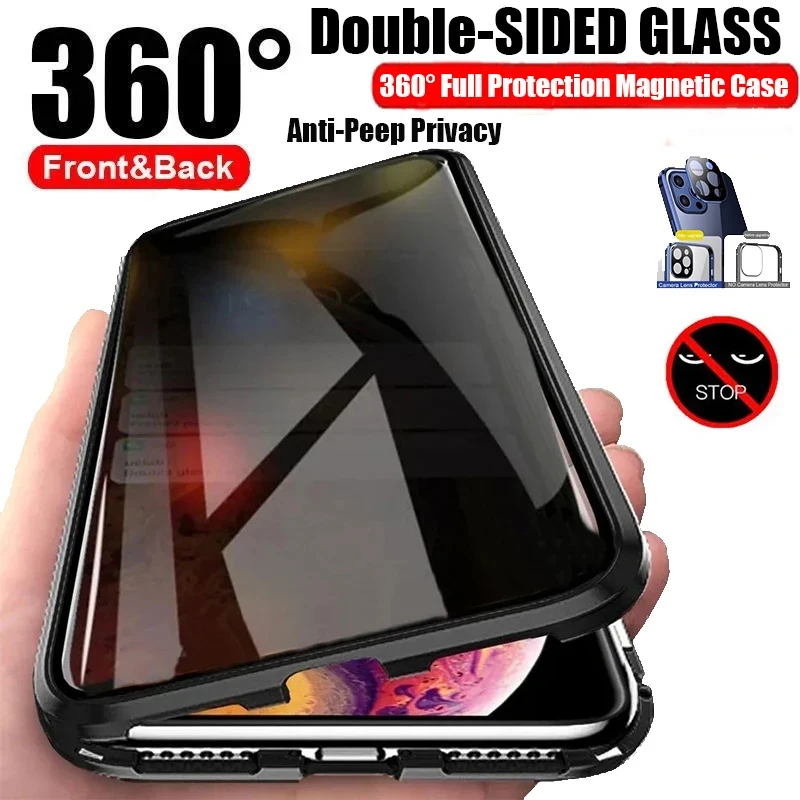 Double-Sided Glass Magnetic Phone Case with 360° Full Protection and Anti-Peeping Features