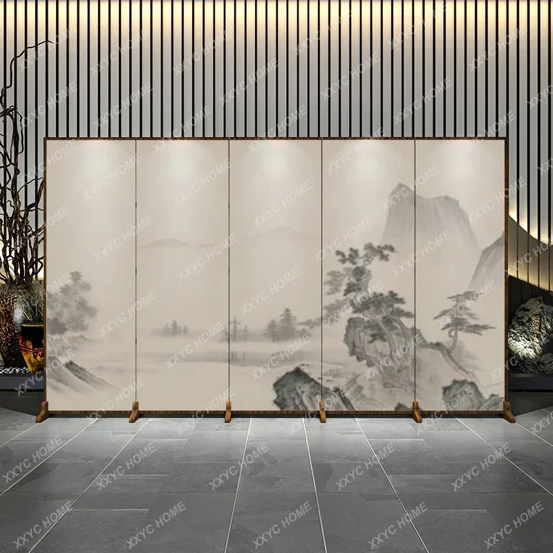 

Solid Wood Antique Style Subareas Screens Entrance Decoration Folding Mobile Covering Landscape Accordion Partition