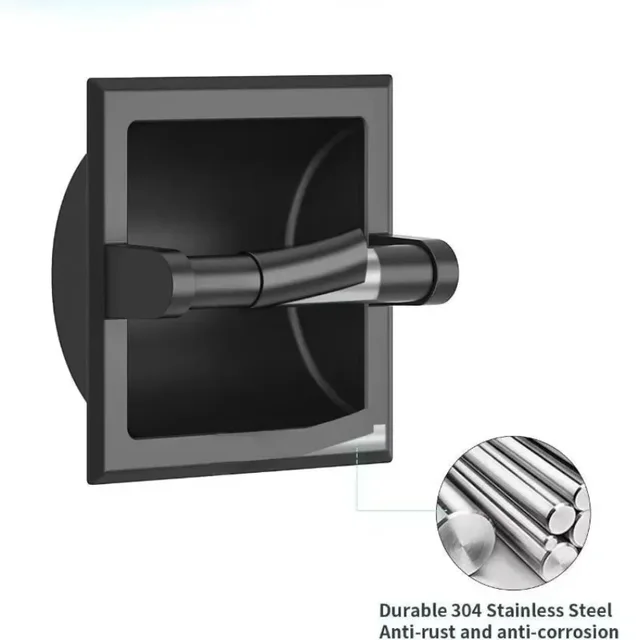 New Toilet Paper Holder With Mounting Bracket Bathroom Wall Mount Black Metal Toilet Paper Holder Recessed Home Bath Supplies 6