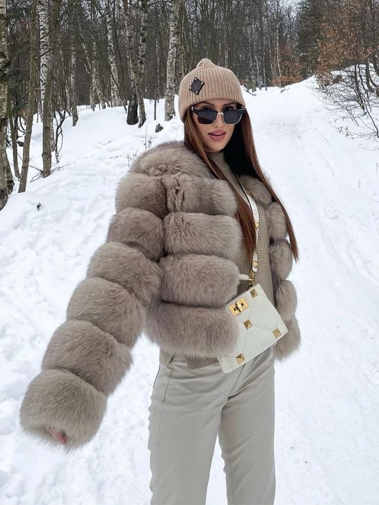 Faux Fur Short Coat Women Cropped Long Sleeve Artificial Fox Fur Jacket Women Winter Fluffy Top Thick Warm Furry Fur Outwears 2