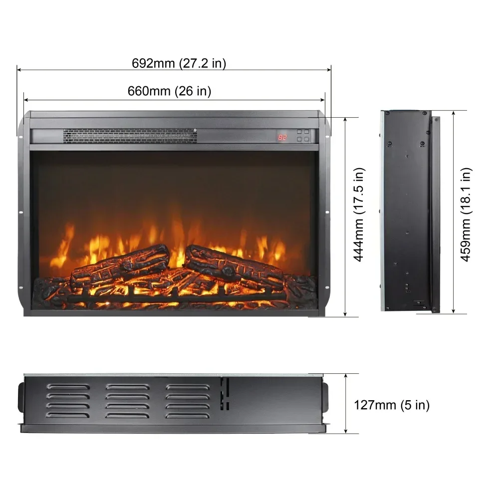 Electric Fireplace Insert, Ultra-Thin Fireplace Heater with Log Set,1400W, Recessed Fireplace with Over Heating Protection 3