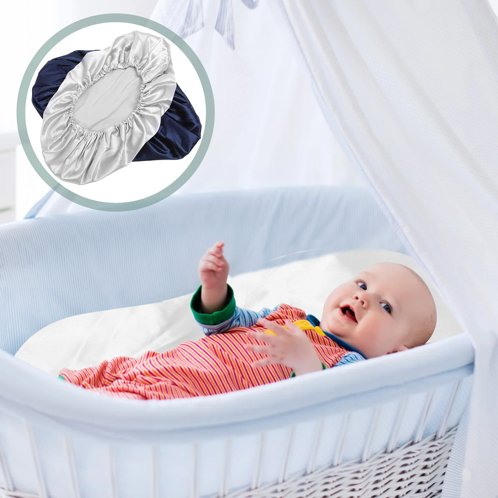 

2 Pcs Baby Imitation Silk Bed Sheet Cradle Silky Skin-friendly Newborn Mattress Cover 2pcs (grey + ) Crib Protector