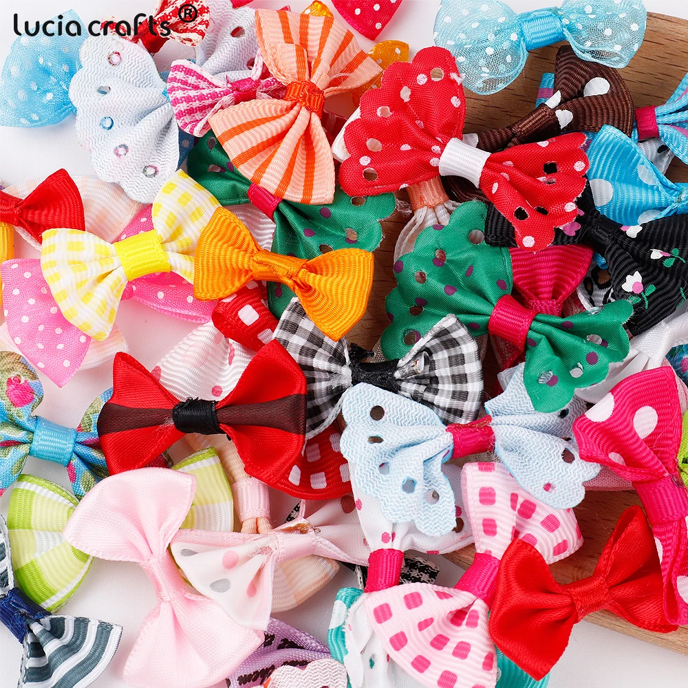 3.5-5cm 10pcs Mixed Colors Polka Dot Organza Bows Girls Boutique Mini Hair Bow Headwear DIY Garment Craft I0147