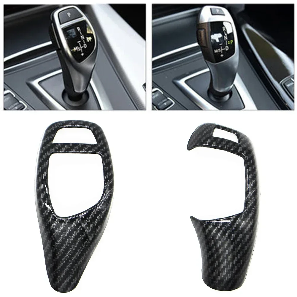 Carbon Fiber Texture Car Gear Shift Panel Frame and Knob Cover Trim