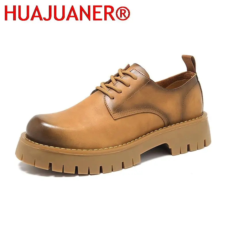 

Mens Genuine Leather Oxfords Male Lace Up Platform Increase Casual Shoes Bussiness Man Dress Shoes Low Top Height Tooling Boots