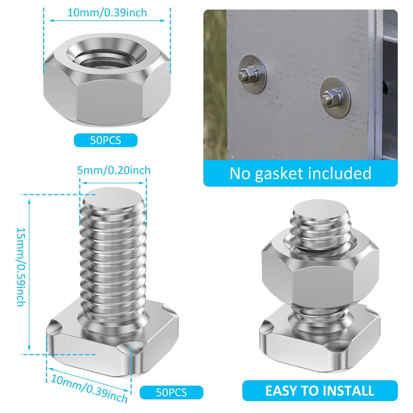 50/100Pcs Greenhouse Repair Kit Aluminum Bolts and Nuts Tool Practical Greenhouse Nuts Bolts Kit Through Hole for Home