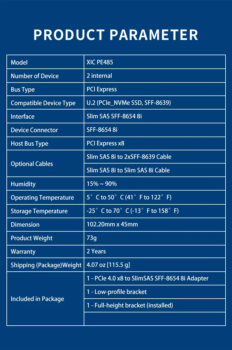 Description Picture 5 of itemPCIe4.0 x8 to SlimSAS SFF-8654 x8  NVMe adapter