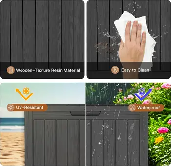 45Gal Black Deck Box - Waterproof & UV-Resistant Outdoor Storage w/Lockable Lid - For Patio/Garden Furniture 2